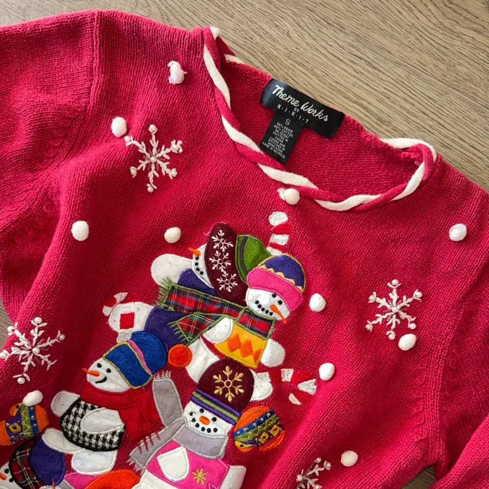 Vintage Theme Works by Kikit Ugly Christmas Snowman Pom Pom Sweater Women’s Sz S